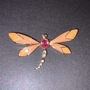 Vintage KJL For Avon Dragonfly Brooch with Pink and Gold Accents